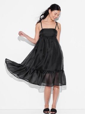 Wild Fable Women's Organza Midi Babydoll Dress Black M